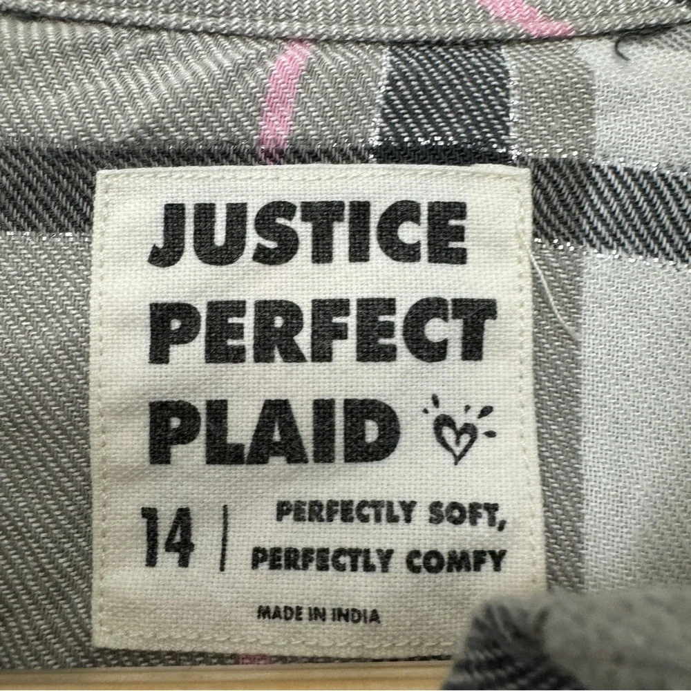 Justice Plaid Pink and Gray Flannel Size 14